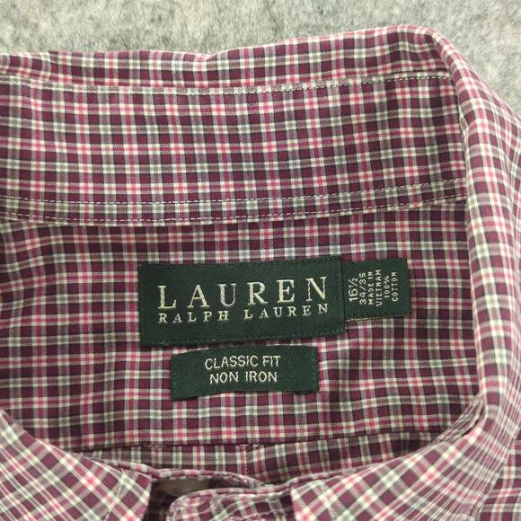 Lauren Ralph Lauren Shirt Mens 16.5 34/35 Red Plaid Classic Fit Non Iron Cotton - Picture 3 of 9